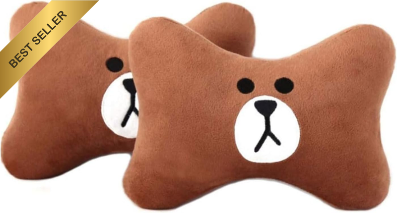 2Pcs Cartoon Car Headrest Pillow Set | Comfortable Soft Neck Support Cushion | U