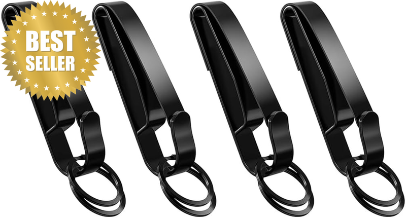 4 PCS Stainless Steel EDC Outdoor Keychain with Two Rings, 3.46" X 0.39" Black K