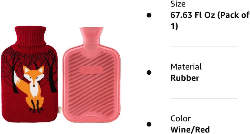 Premium Classic Rubber Hot Water Bottle W/Cute Knit Cover (2 Liter, Wine/Red)
