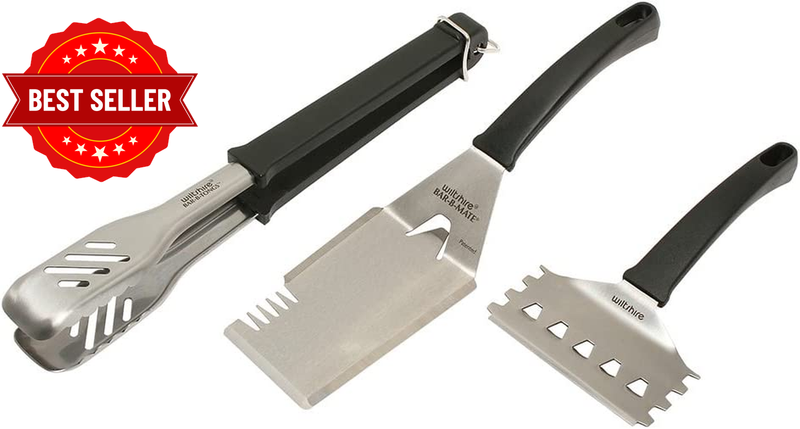 Bar-B Cook N Clean Kit with Bar-B Mate Tongs and Grill Scraper Stainless Steel B