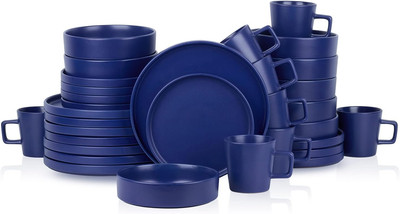 Stone Lain Coupe Dinnerware Set, Service for 4, Black Matte