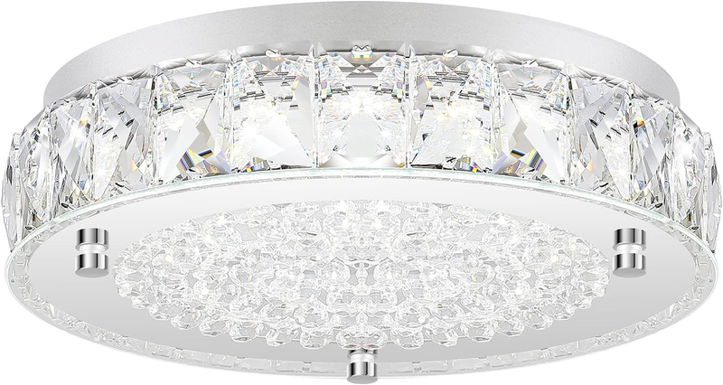 Crystal Chandeliers Flush Mount LED Ceiling Light Fixture, 5000K Daylight White