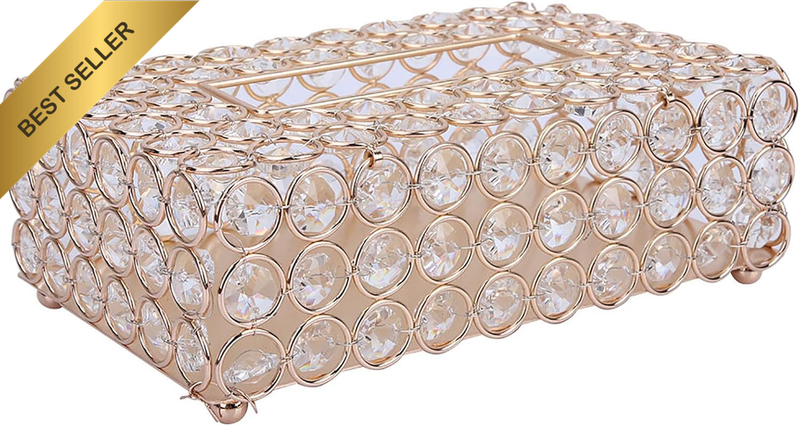 Gold Crystal Paper Storage Holder, Crystal Rectangular Tissue Box Cover, Crystal