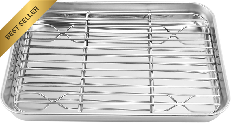 9 Inch Toaster Oven Tray and Rack Set, Small Stainless Steel Baking Pan with Coo