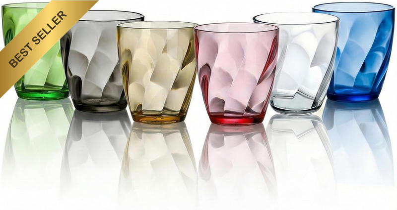 Plastic Drinking Glasses Set of 6, Reusable Crystal Clear Acrylic Plastic Cups,