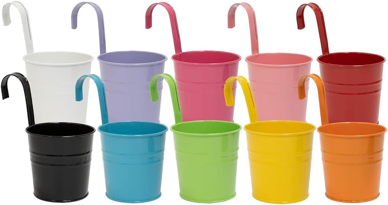 Metal Hanging Flower Pot 5.1In Iron Bucket Planter with Hook, Rustic Hanging Pla