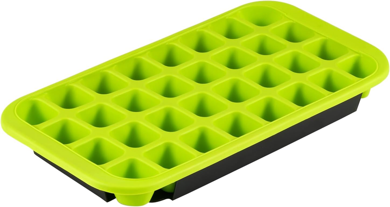 32 Cup Flexible Ice Cube Tray with Base Tray, Green 33 X 18 X 3Cm