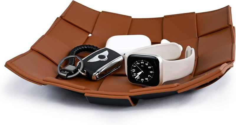 Valet Tray Desktop Storage Organizer for Men, PU Leather Key Holder Bowl for Ent