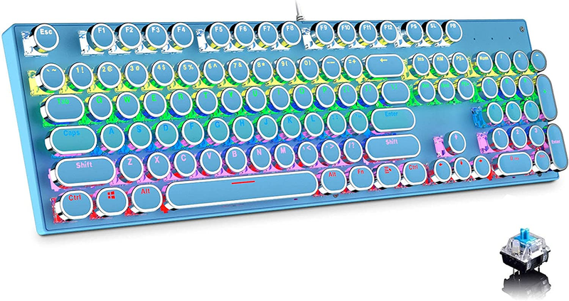 Gaming Keyboard,Retro Punk Typewriter Style,Mechanical Keyboard Blue Switch w...