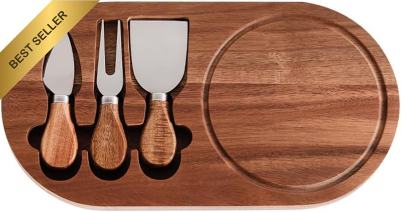 Cheese Board and Knife Set, Acacia Storage Set, Charcuterie Board, Serving Platt
