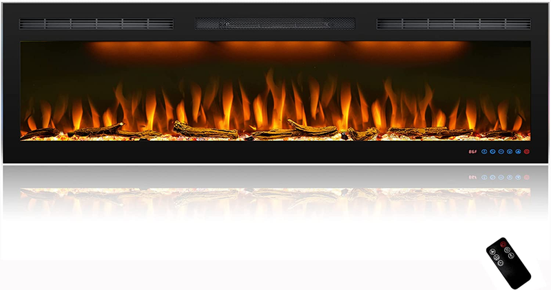 Mystflame 60 Inch Electric Fireplace, Recessed and Wall Mounted Slim Electric Fi