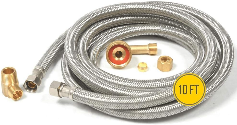 Water Hose Kit 10FT for Dishwasher Universal Braided SS Supply Line 3/8 Comp