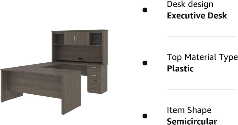 Logan U or L-Shaped Executive Office Desk with Pedestal and Hutch in Bark Grey,