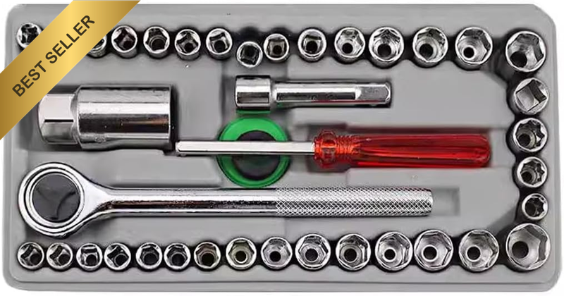 40Pc Wrench Socket Screwdriver Tool Kit Chrome Vanadium Garage Home Auto