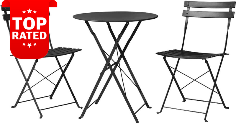 3 Piece Folding Bistro Set Patio Furniture Table Chairs Black Outdoor Garden