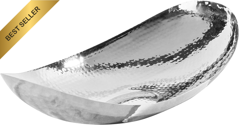 Hammered Oval Centerpiece Bowl, 17" X 9", Silver