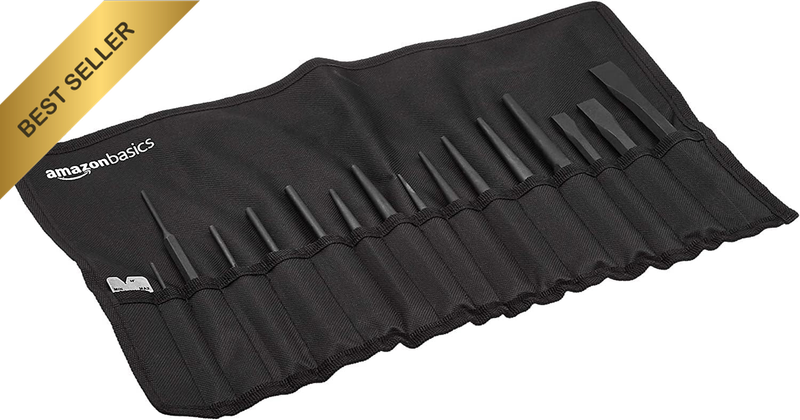 16-Piece Chrome Vanadium Steel Punch and Chisel Set with Storage Pouch