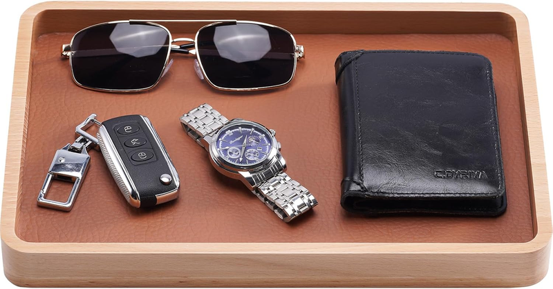 Wooden Valet Tray for Men, Wood Catch-All EDC Organizer, Nightstand, Entryway Be
