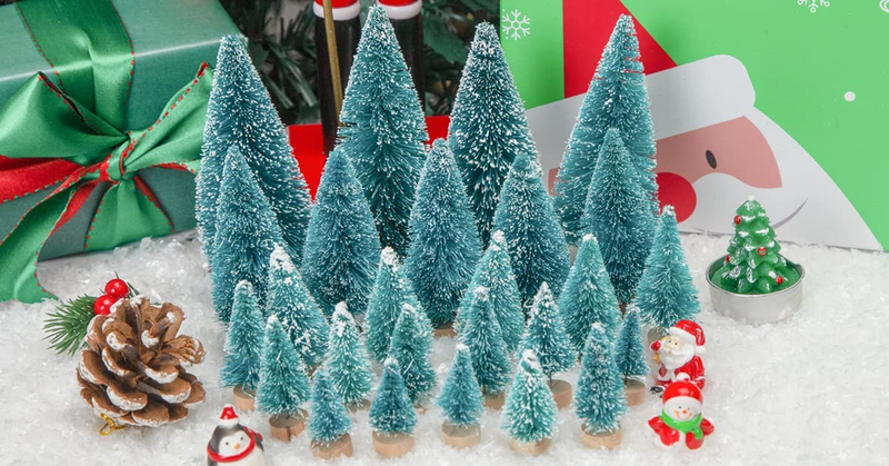 LOVEINUSA 40Pcs Mini Bottle Brush Trees in 5 Sizes for Christmas DIY Table Decor