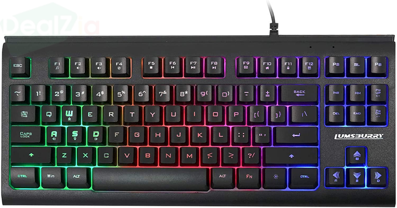 Compact Rainbow LED Backlit Gaming Keyboard 87 Keys w/ 12 Multimedia USB Wired