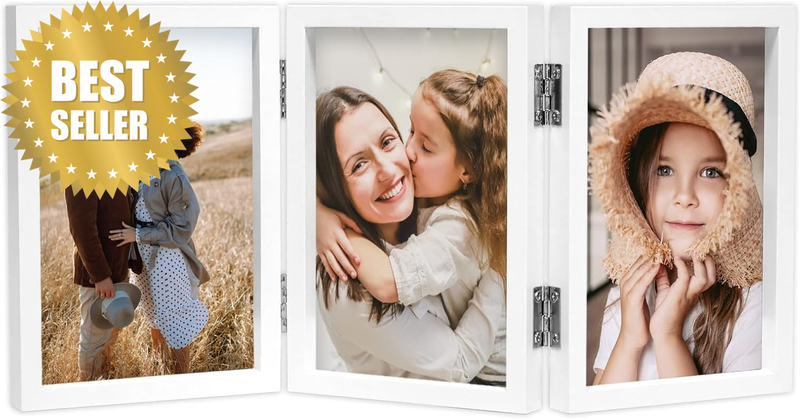 3 Picture Frame Collage Photo Frames, HD Glass Stands Vertically on Desktop or W