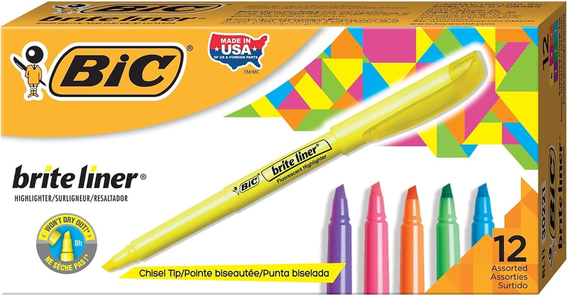 S, Chisel Tip, 12-count Pack Of Highlighters Assorted Col