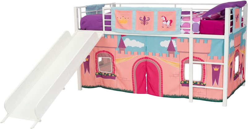 DHP Princess Castle Design Curtain Set for Junior Loft Bed, Kids Furniture, Pink