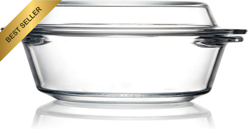 Small round Casserole Dish with Lid - Microwave Safe Glass Bowls (0.65L)
