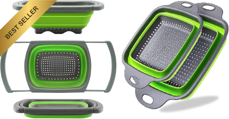 3Pc Collapsible Silicone Over Sink Strainer Colander Pasta Veg Fruit