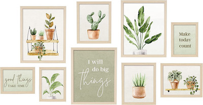 9 Pack Gallery Wall Frame Set Picture Frames Collage Wall Decor with Green Potte