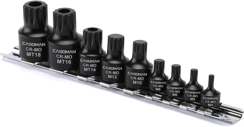 9-Piece Low Profile Impact Triple Square Bit Socket Set, Includes Storage Rail,