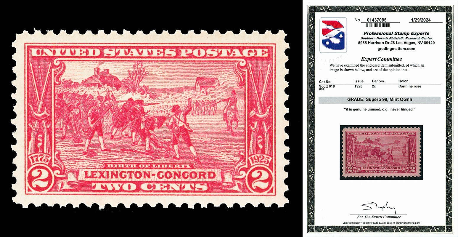 Scott 618 1925 2c Lexington-Concord Issue Mint Graded Superb