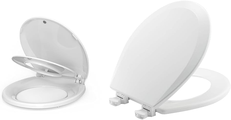 Toilet Seat Bundle- round Toddler Potty Training Seat, Adult Toilet Seat with Slow Close and Magnets, BEMIS 500EC 390 Cotton White Toilet Seat