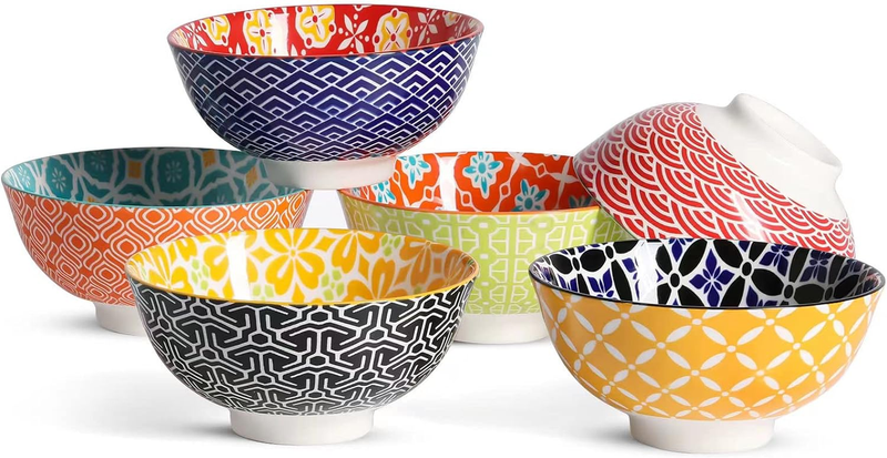 10oz Small Colorful Ceramic Bowls Set for Snack and Soup Dec