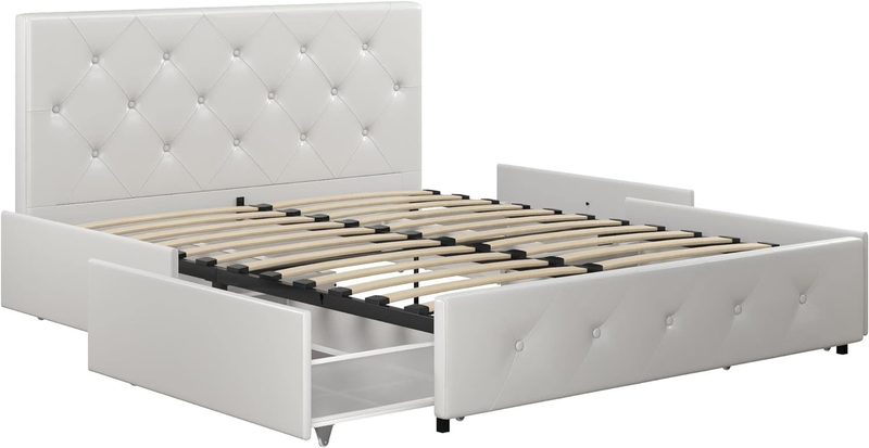 Dakota Upholstered Platform Bed with Underbed Storage Drawers and Diamond Button