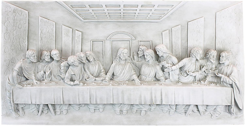 the Last Supper Religious Wall Frieze Sculpture, 23 Inches Wide, 12 Inches Tall, Handcast Polyresin, Antique Stone Finish