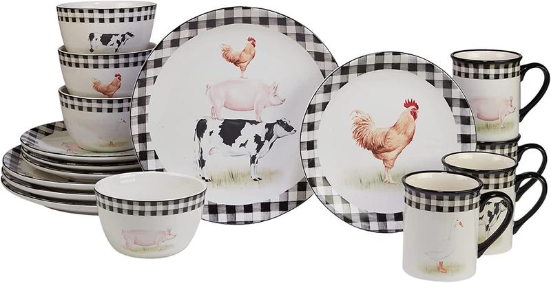 Farm 16 Piece Dinnerware Set, Service for 4, Multicolored