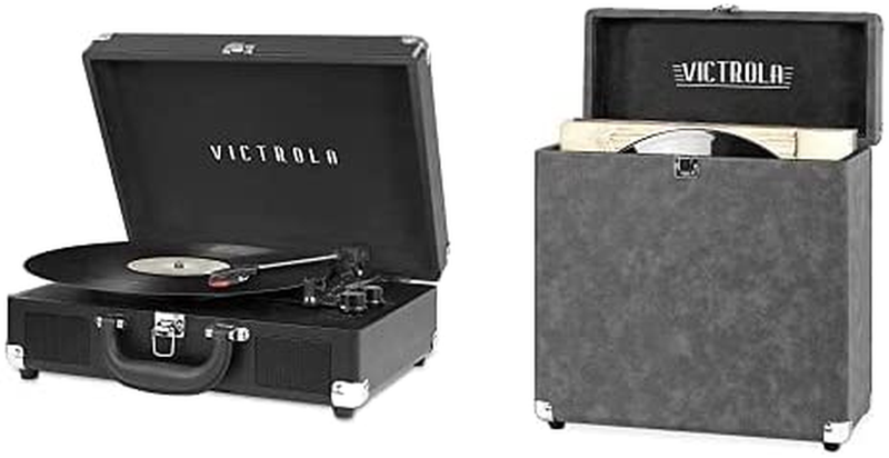 Victrola Vintage Vinyl Record Storage and Carrying Case, Gray
