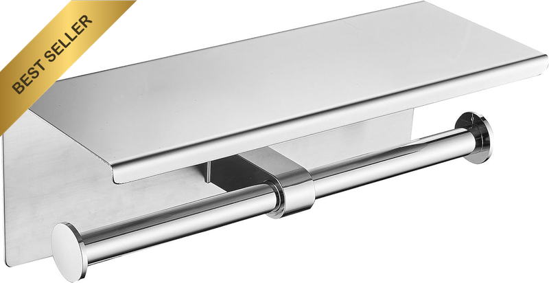Double Toilet Paper Holder with Shelf, Bathroom 2 Rolls Holder,Sus304 Stainless 