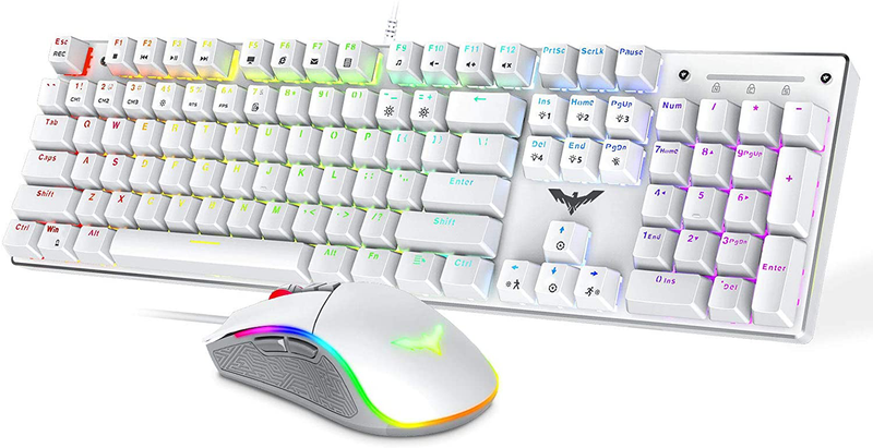 Mechanical Keyboard and Mouse, Havit Wired Gaming Keyboard Blue Switch 104 Keys