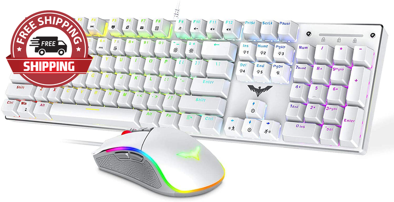 Mechanical Keyboard and Mouse, Havit Wired Gaming Keyboard Blue Switch 104 Keys