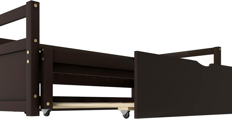 , Espresso Wooden Triple Daybed with 2 Pop up Trundle Twin to King, Extendable S