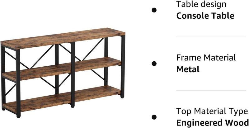 IRONCK Rustic Entryway Console Table, Long Hallway Table 55 in 3-Tier, TV Stand