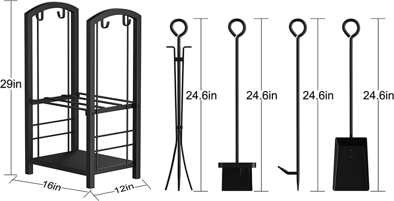 Fireplace Log Rack with 4 Tools Fireside Firewood Holders Lumber Storage Stackin