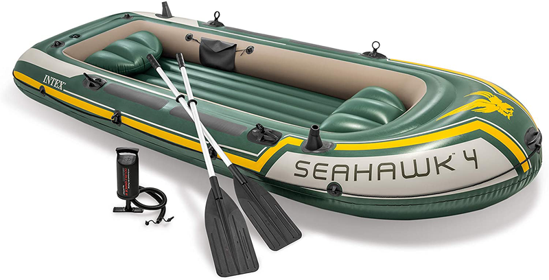 Inflatable Boat For 4 Adults 2 Aluminum Oars 2 Fishing Holders Puncture Resistan