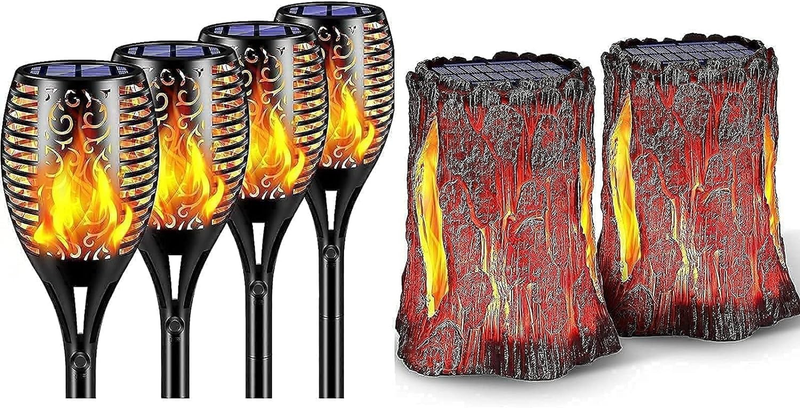Outdoor Upgraded Larger Size Flickering Flame Solar Stump Lights Ou