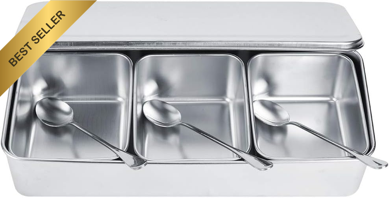 3 Compartment Stainless Steel Seasoning Box Trays, Box Rack Spice Pots | Condime