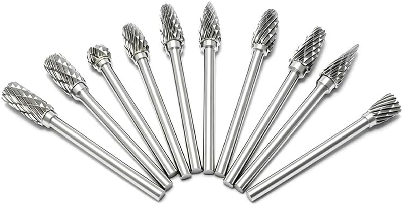 10 Pcs Double Cut Tungsten Carbide Burr Set, Rotary Die Grinder Bits with 1/8" S