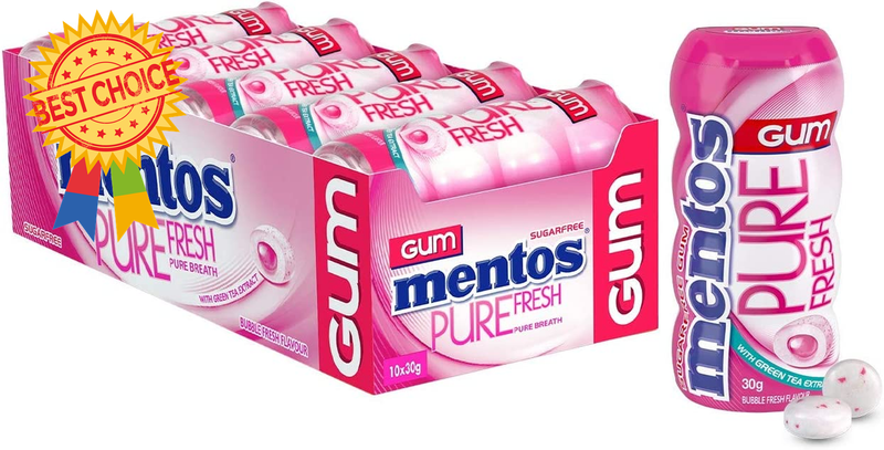 Pure Fresh Chewing Gum Bubble Fresh Sugar-Free 10x30g Pocket Bottles