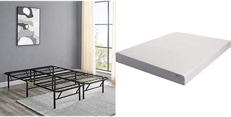 Foldable, 14" Metal Platform Bed Frame, Queen 8-Inch Memory 